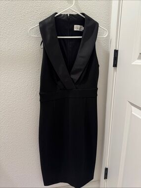 Eliza J Black One-Shoulder Cocktail Dress with Draped Collar